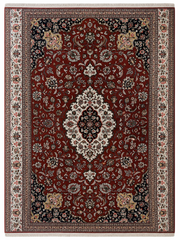 Decorative rug with intricate patterns on a plain background
