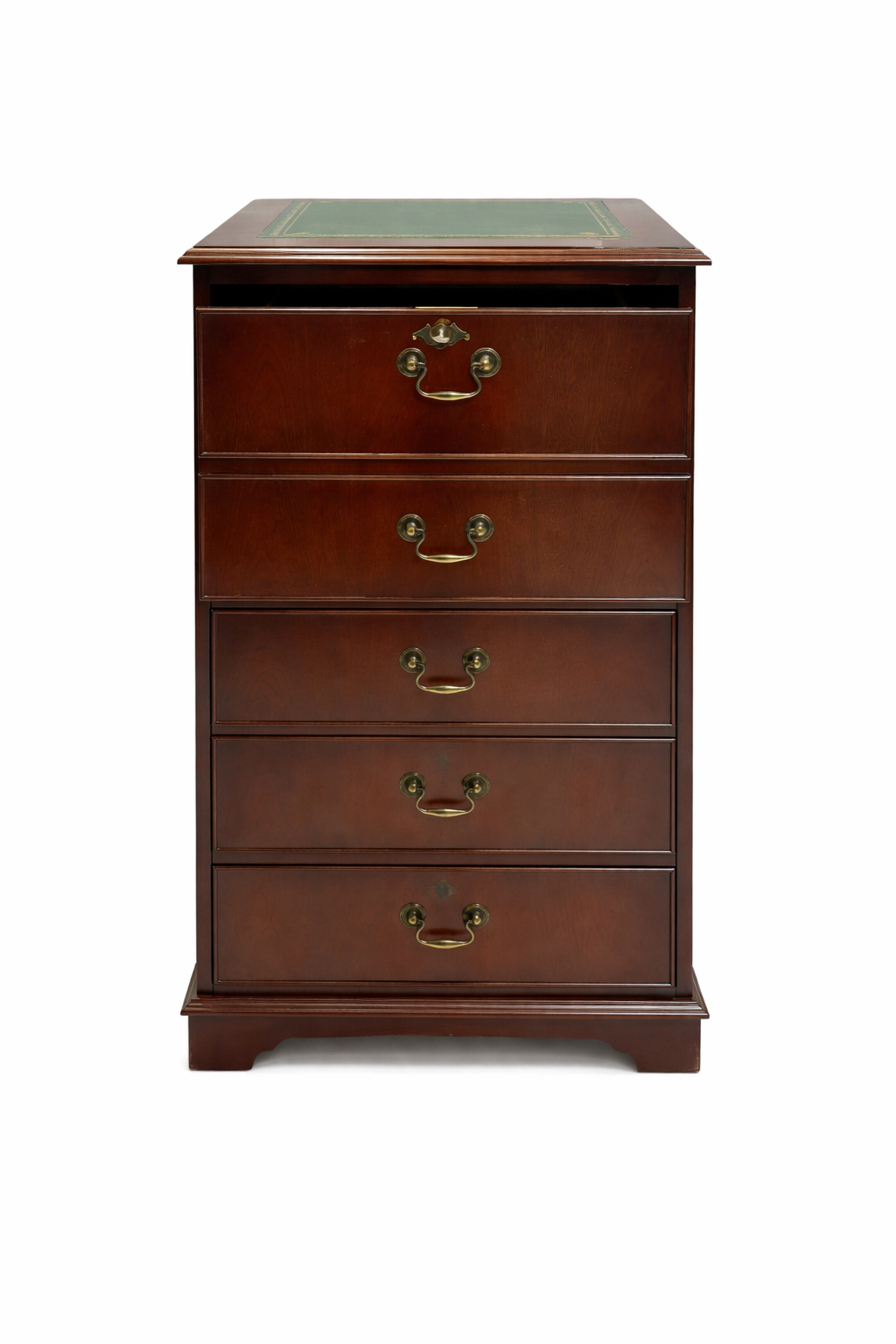 Dokumentförvaring i mahogny med grönt skinn