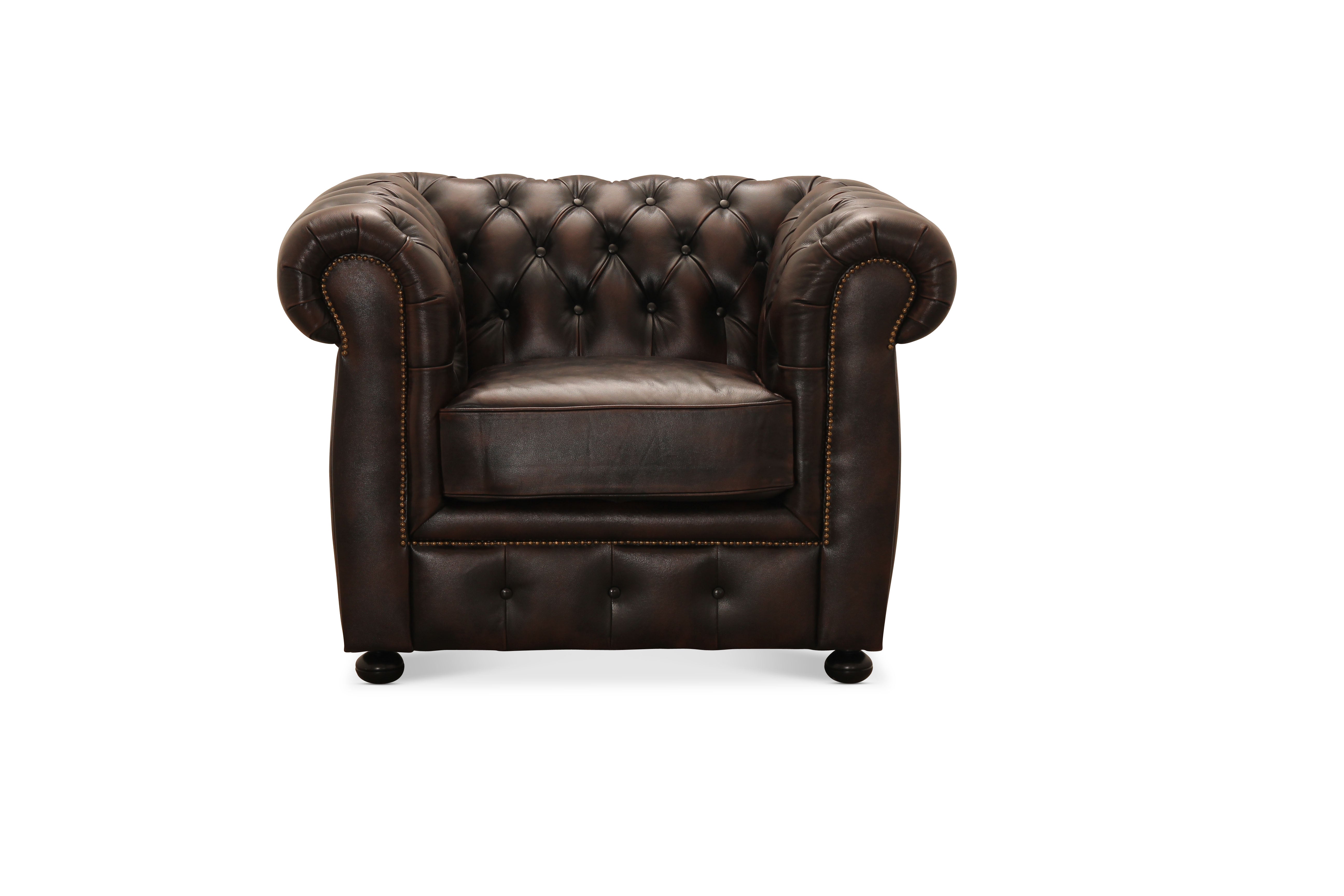 NYHET - Chesterfield Soffa i Äkta Läder – Brun