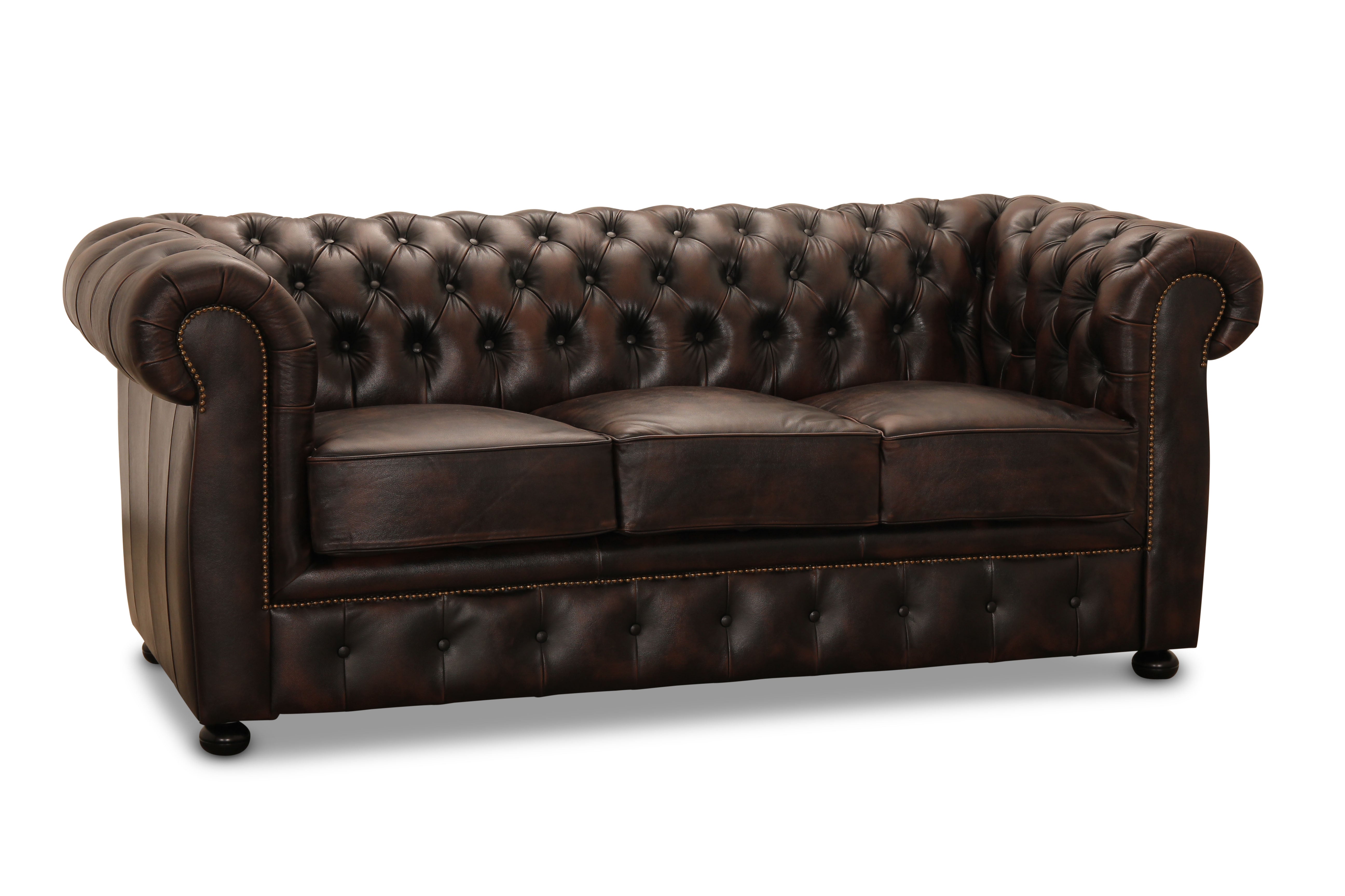 NYHET - Chesterfield Soffa i Äkta Läder – Brun
