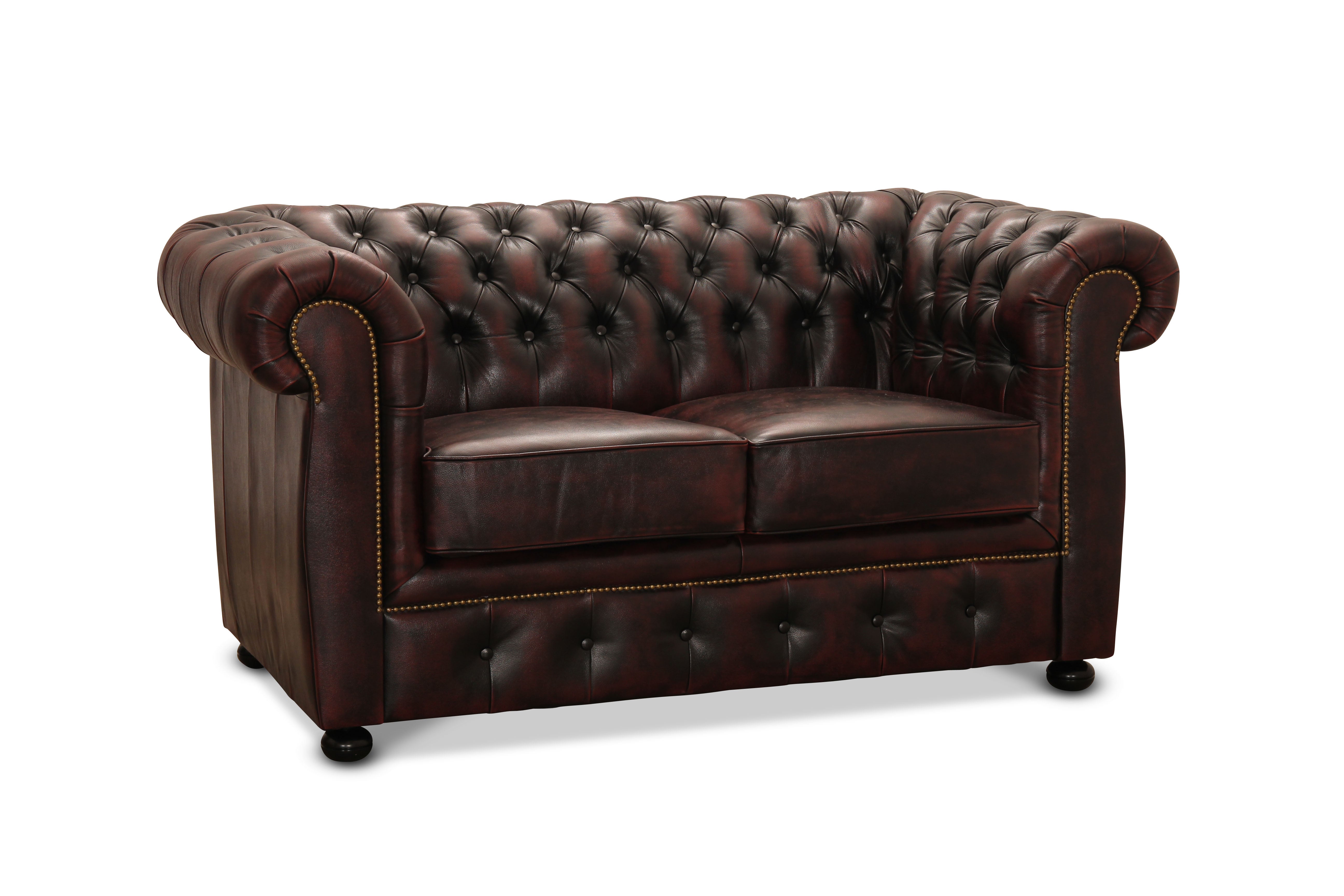 NYHET - Chesterfield Soffa i Äkta Läder – Oxblood